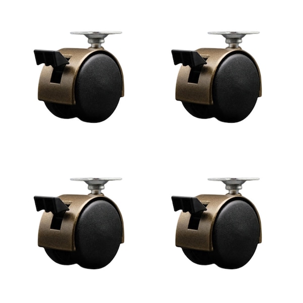 Service Caster 2'' Antique Metal Hood Twin Caster with Brake Nylon Wheels Top Plate , 4PK SCC-TP02S50D-NYS-WA-B-4 - main